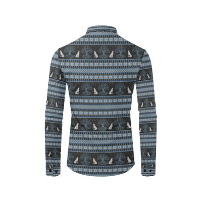 Wolf Tree of Life Knit Design Print Men's Long Sleeve Shirt