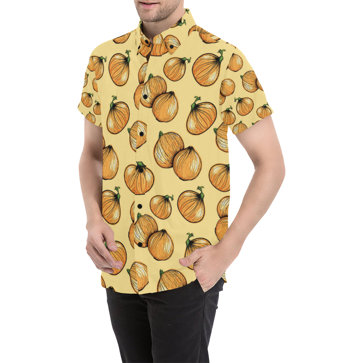 Onion Pattern Print Design A04 Men's Short Sleeve Button Up Shirt