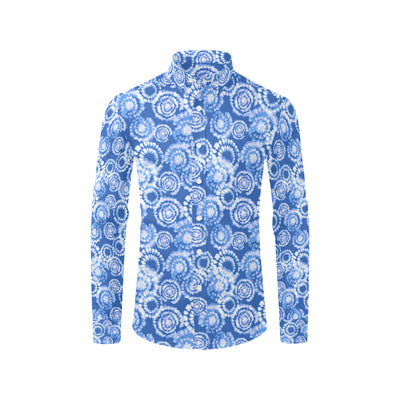 Tie Dye Blue Design Print Men's Long Sleeve Shirt