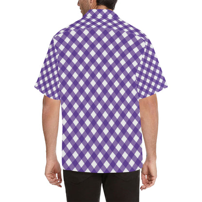 Gingham Purple Pattern Print Design 03 Men's Hawaiian Shirt