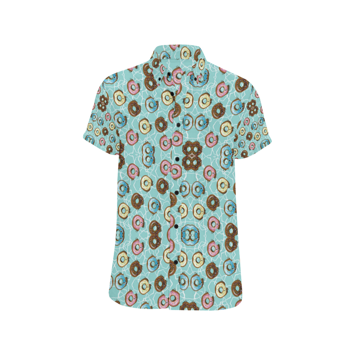 Emoji Donut Print Pattern Men's Short Sleeve Button Up Shirt