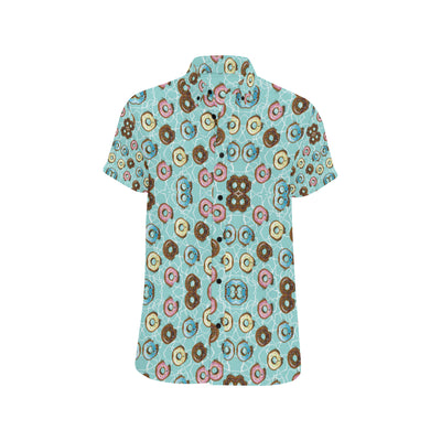 Emoji Donut Print Pattern Men's Short Sleeve Button Up Shirt