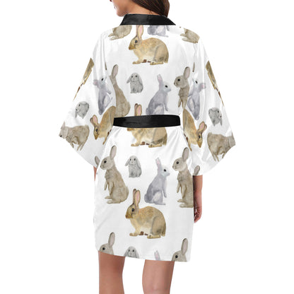 Rabbit Pattern Print Design 02 Women's Short Kimono