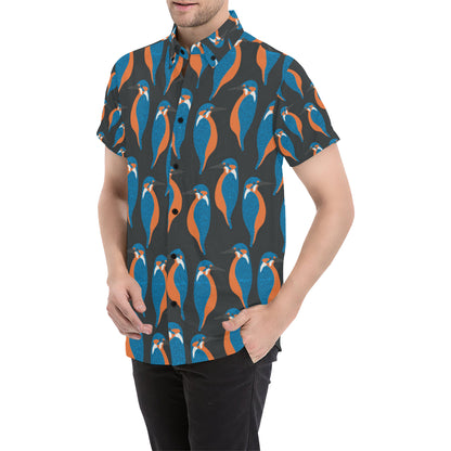 Kingfisher Pattern Print Design 03 Men's Short Sleeve Button Up Shirt