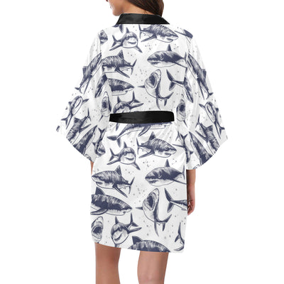 Great White Shark Pattern Print Design 02 Women's Short Kimono