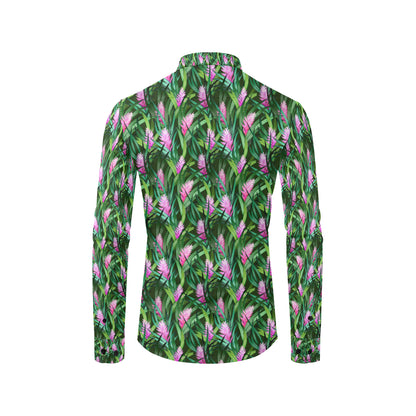 Tropical Folower Pink Heliconia Print Men's Long Sleeve Shirt