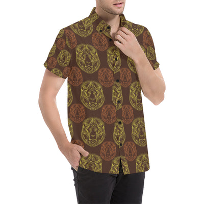 Lion Pattern Print Design 04 Men's Short Sleeve Button Up Shirt