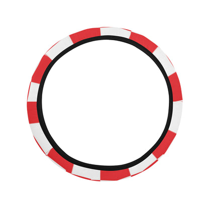 Checkered Red Pattern Print Design 04 Steering Wheel Cover with Elastic Edge