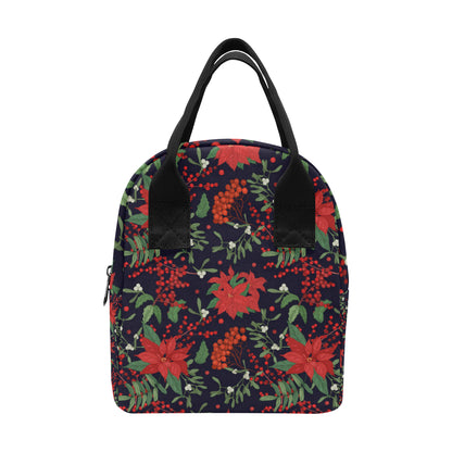 Poinsettia Pattern Print Design POT02 Insulated Lunch Bag