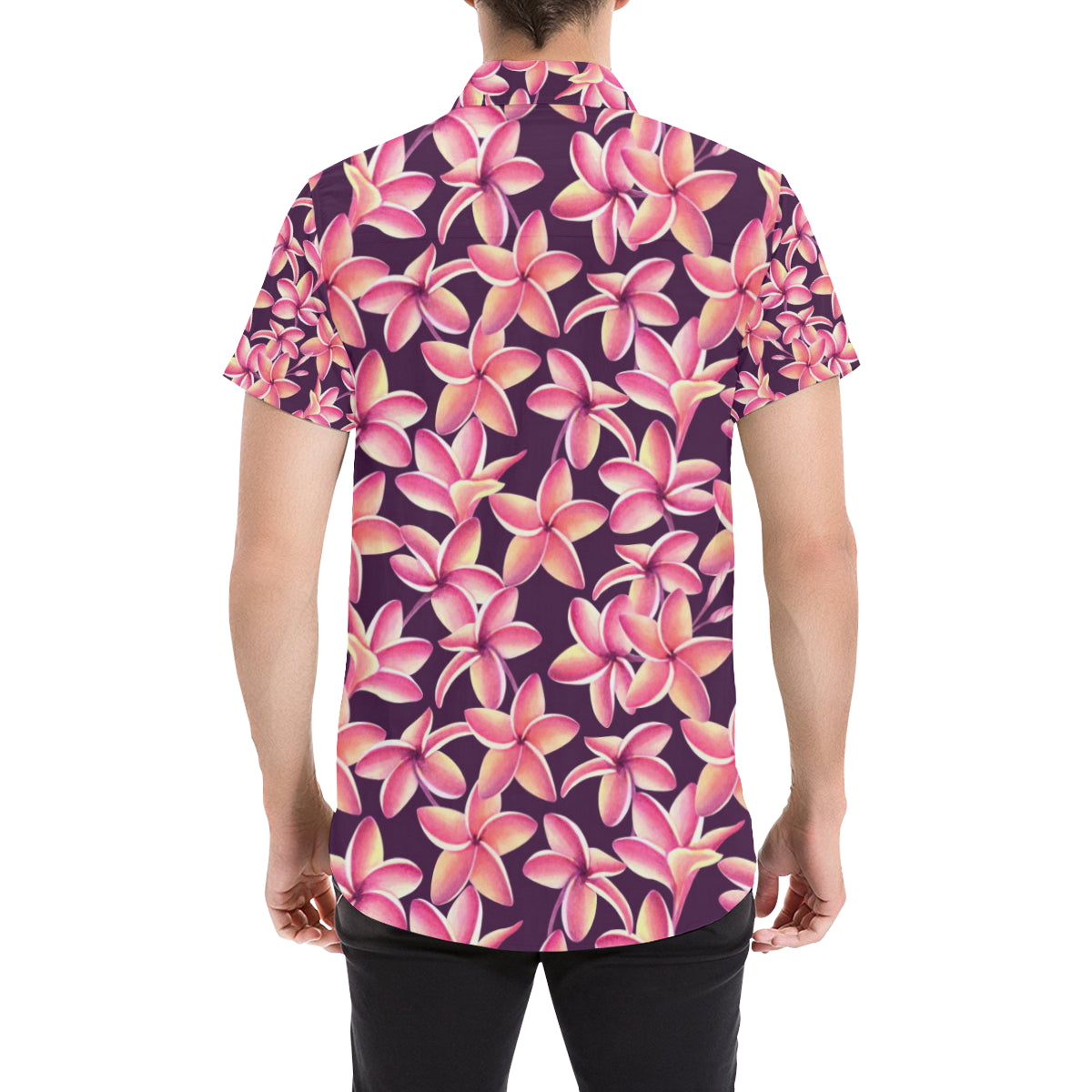 Purple Plumeria Pattern Print Design PM010 Men's Short Sleeve Button Up Shirt