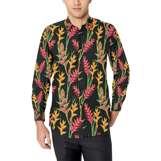 Heliconia Pattern Print Design HL01 Men's Long Sleeve Shirt