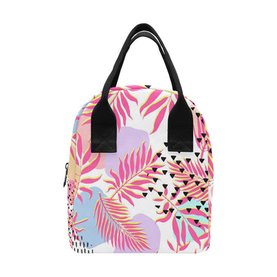 Pink Tropical Palm Leaves Insulated Lunch Bag