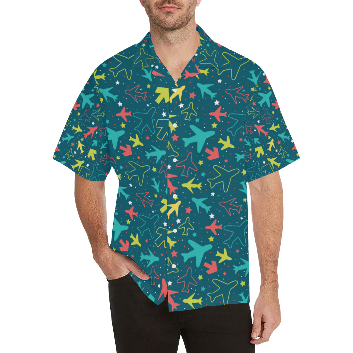 Airplane Pattern Print Design 05 Men's Hawaiian Shirt