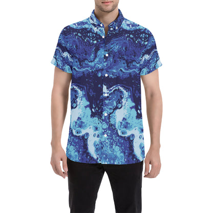 Ocean Liquid Pattern Print Design A03 Men's Short Sleeve Button Up Shirt