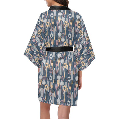 Cooking Kitchen Tools Pattern Print Design 05 Women's Short Kimono