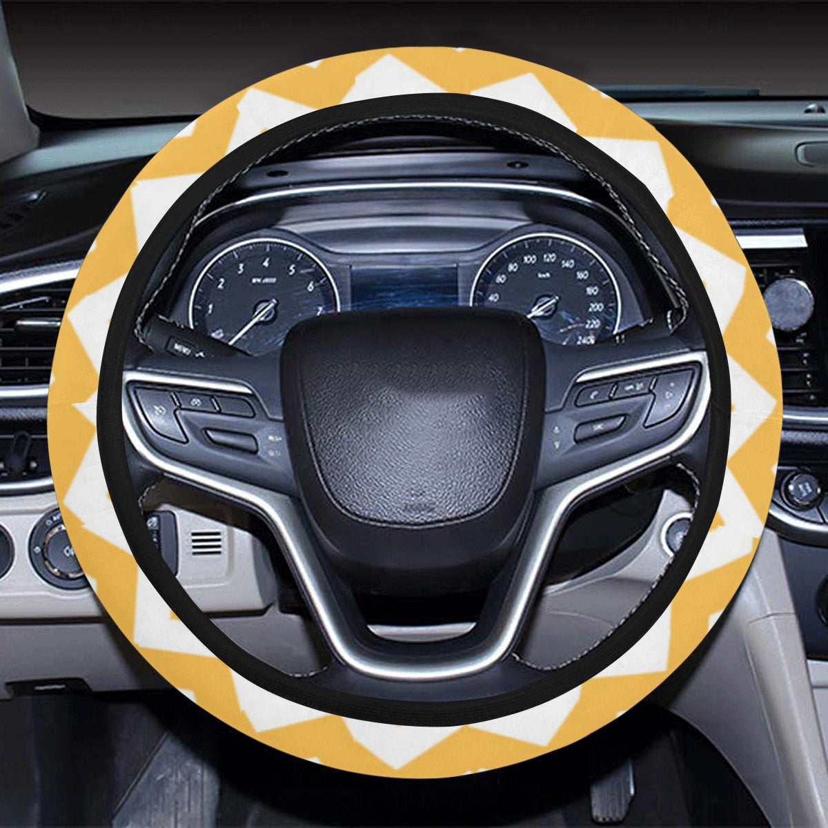 Chevron Orange Pattern Print Design 01 Steering Wheel Cover with Elastic Edge