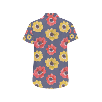 Anemone Pattern Print Design AM010 Men's Short Sleeve Button Up Shirt