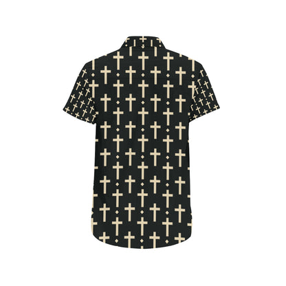 Cross Pattern Print Design 03 Men's Short Sleeve Button Up Shirt