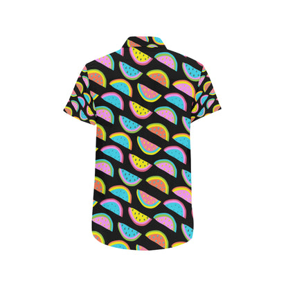 Watermelon Pattern Print Design WM08 Men's Short Sleeve Button Up Shirt