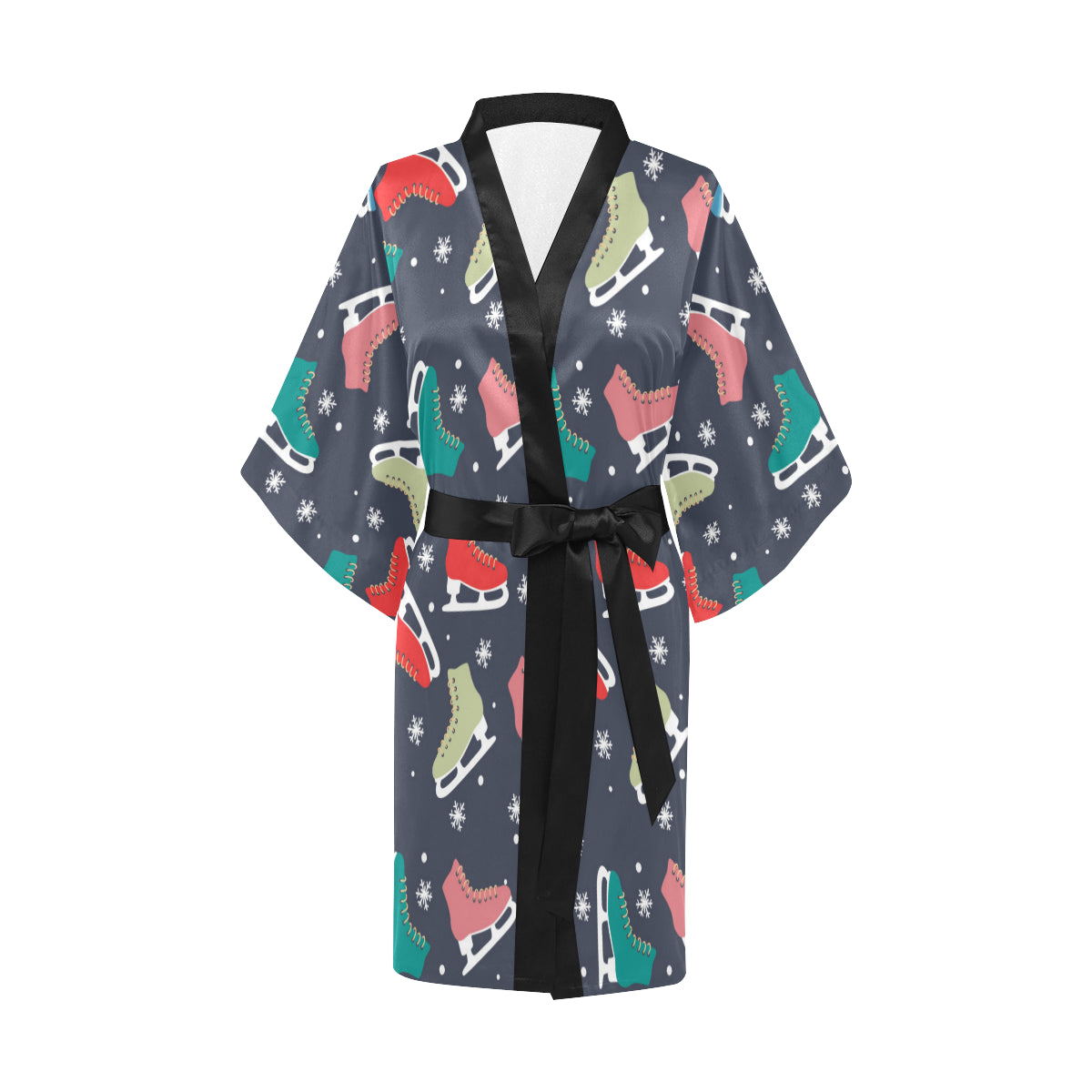 Ice Skate Pattern Print Design 04 Women's Short Kimono