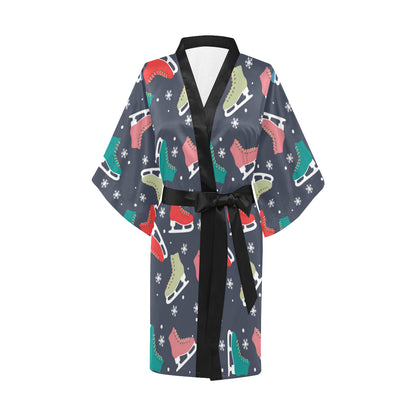 Ice Skate Pattern Print Design 04 Women's Short Kimono