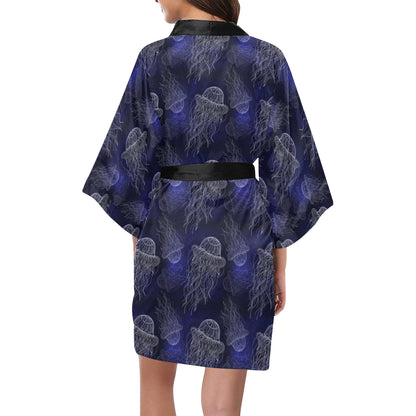 Jellyfish Pattern Print Design 02 Women's Short Kimono