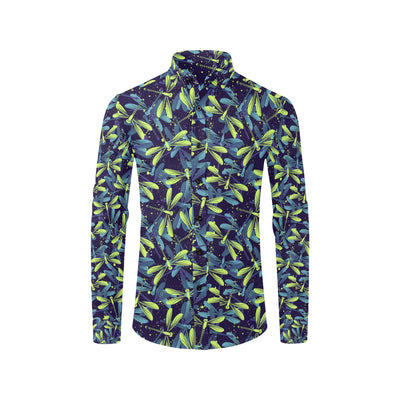 Dragonfly Lime Blue Print Pattern Men's Long Sleeve Shirt