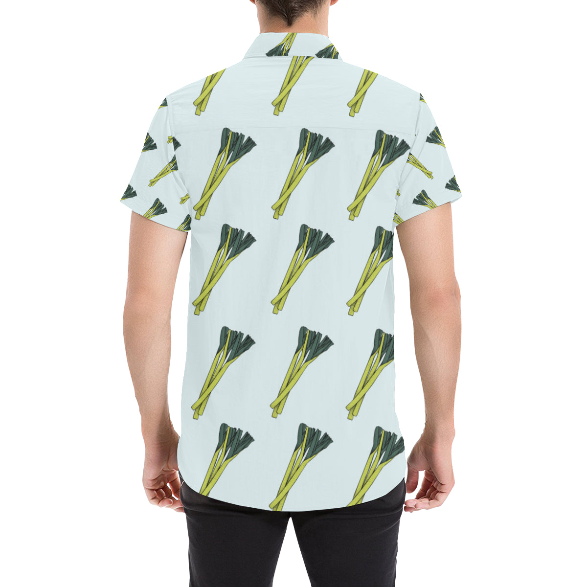 Leek Pattern Print Design 03 Men's Short Sleeve Button Up Shirt