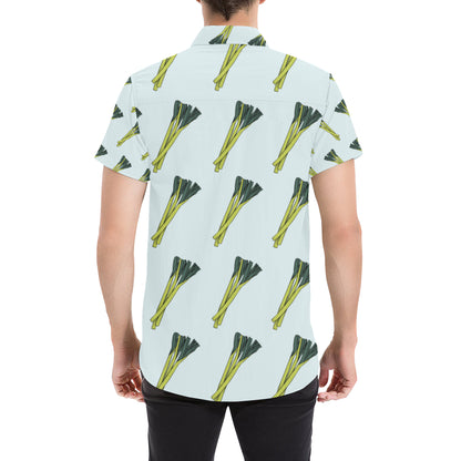 Leek Pattern Print Design 03 Men's Short Sleeve Button Up Shirt