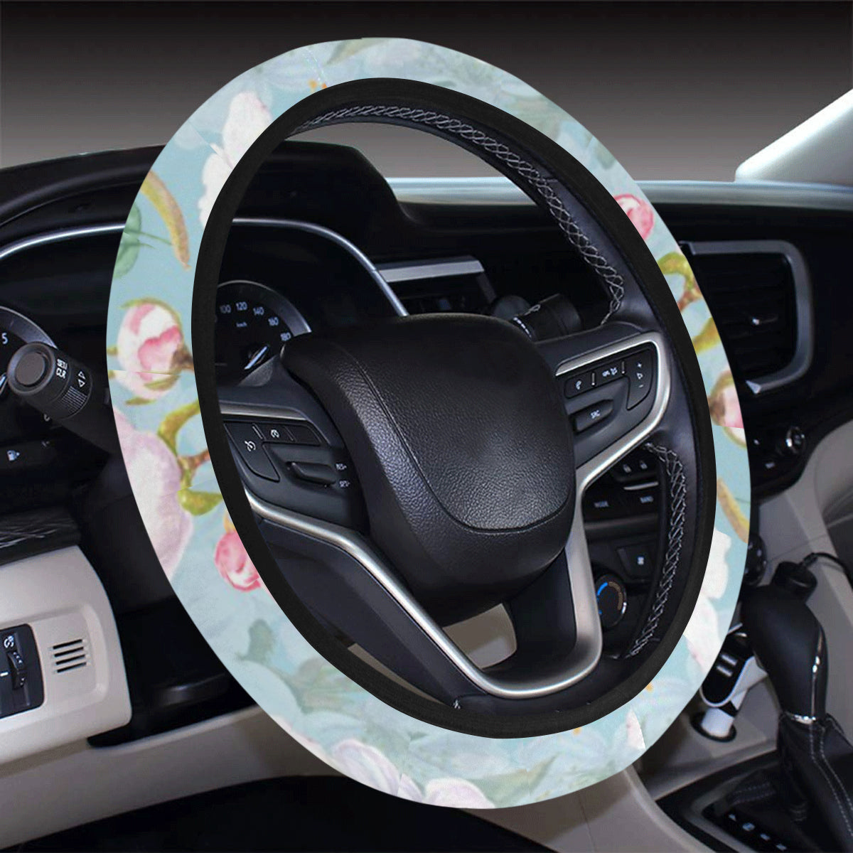 Apple blossom Pattern Print Design AB06 Steering Wheel Cover with Elastic Edge