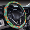 Vegan Colorful Themed Design Print Steering Wheel Cover with Elastic Edge