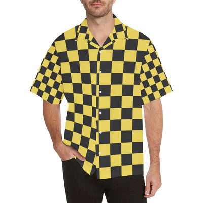 Checkered Yellow Pattern Print Design 03 Men's Hawaiian Shirt