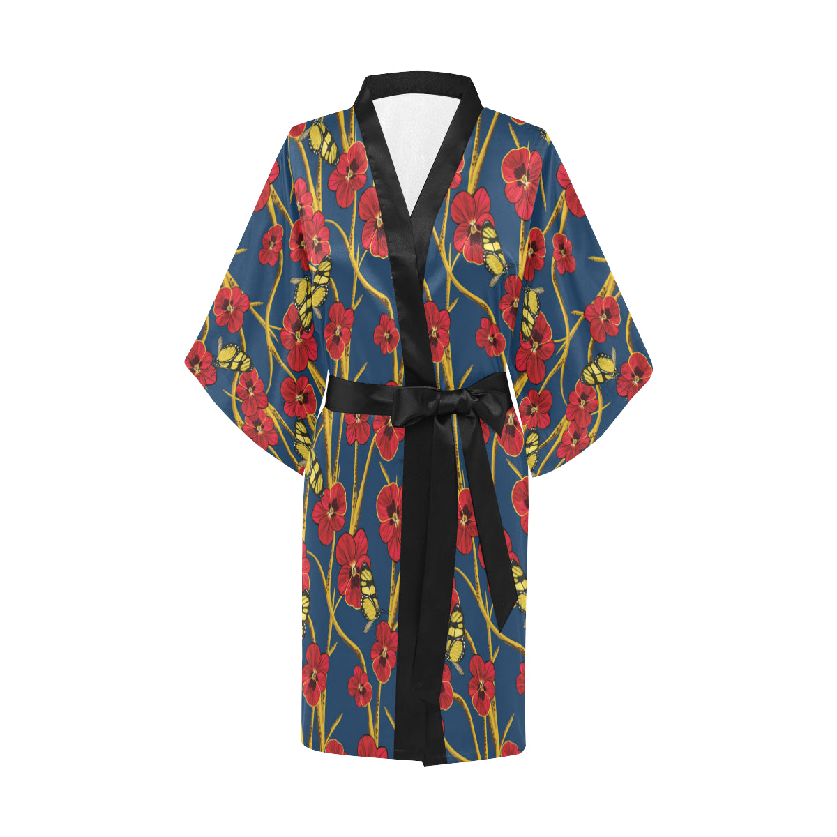 Pansy Pattern Print Design A01 Women's Short Kimono