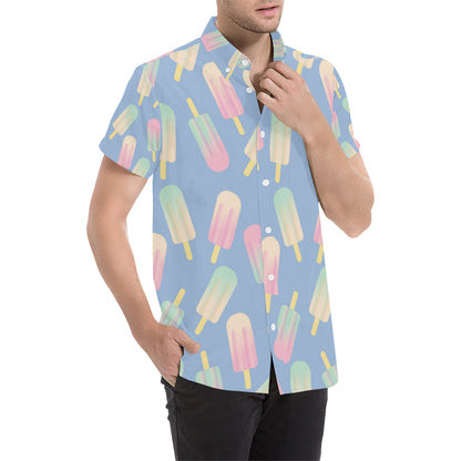 Ice Cream Pattern Print Design 05 Men's Short Sleeve Button Up Shirt