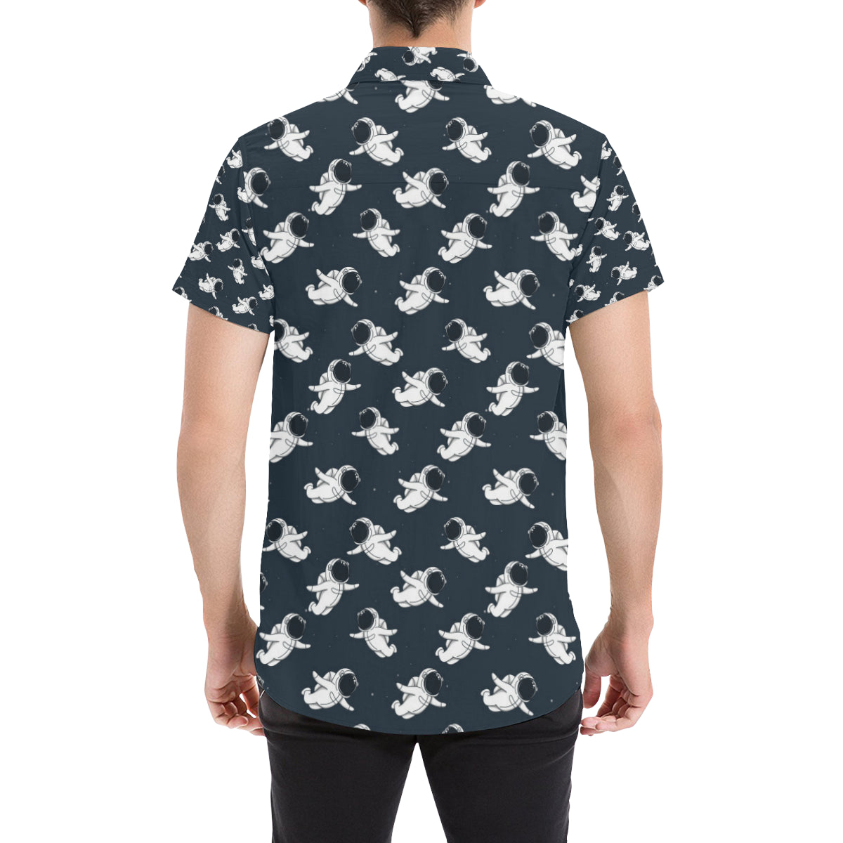Astronaut Pattern Print Design 02 Men's Short Sleeve Button Up Shirt
