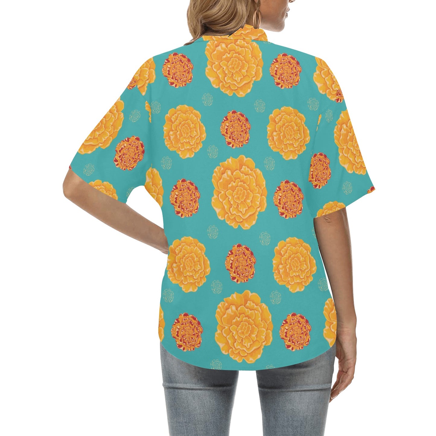 Marigold Pattern Print Design 02 Women's Hawaiian Shirt