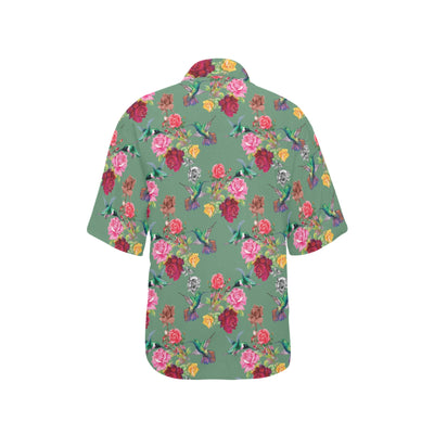 Hummingbird with Rose Themed Print Women's Hawaiian Shirt