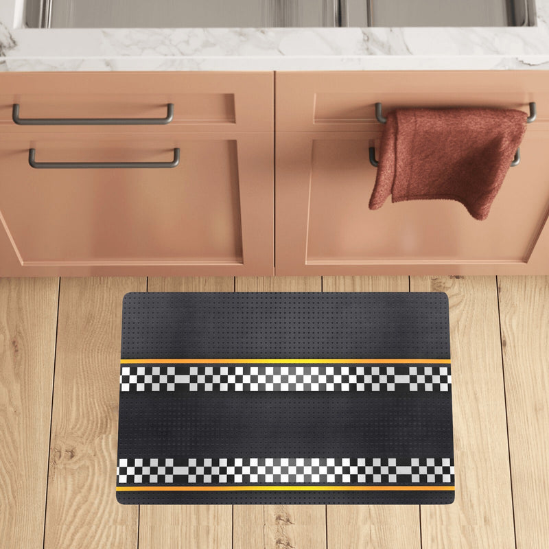 Checkered Flag Yellow Line Style Kitchen Mat