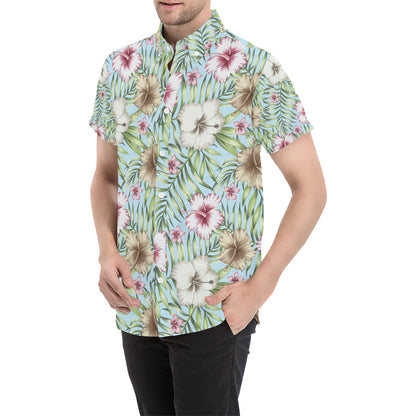 Tropical Flower Pattern Print Design TF05 Men's Short Sleeve Button Up Shirt