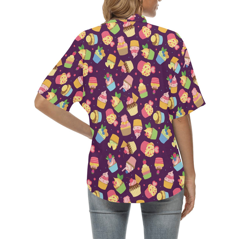 Cupcake Pattern Print Design 05 Women's Hawaiian Shirt