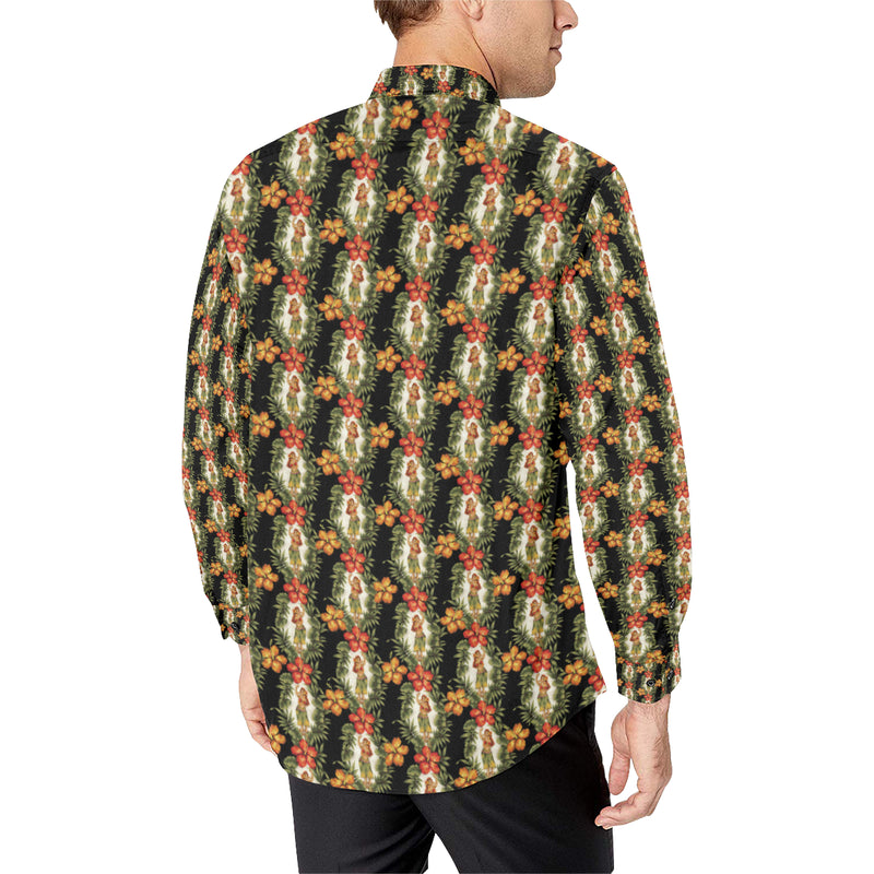 Hawaiian Flower Hula Hibiscus Print Men's Long Sleeve Shirt