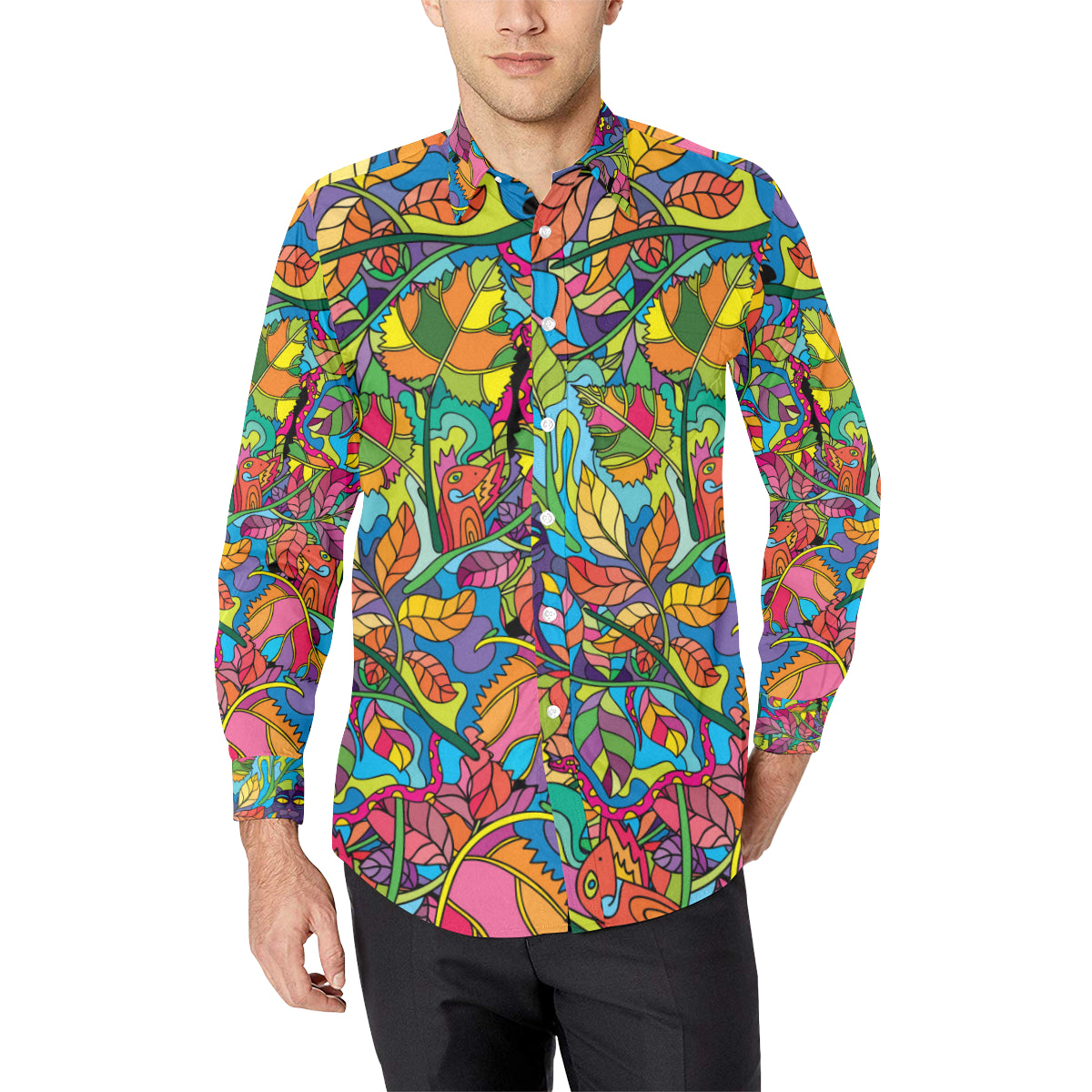 Psychedelic Trippy Flower Print Men's Long Sleeve Shirt