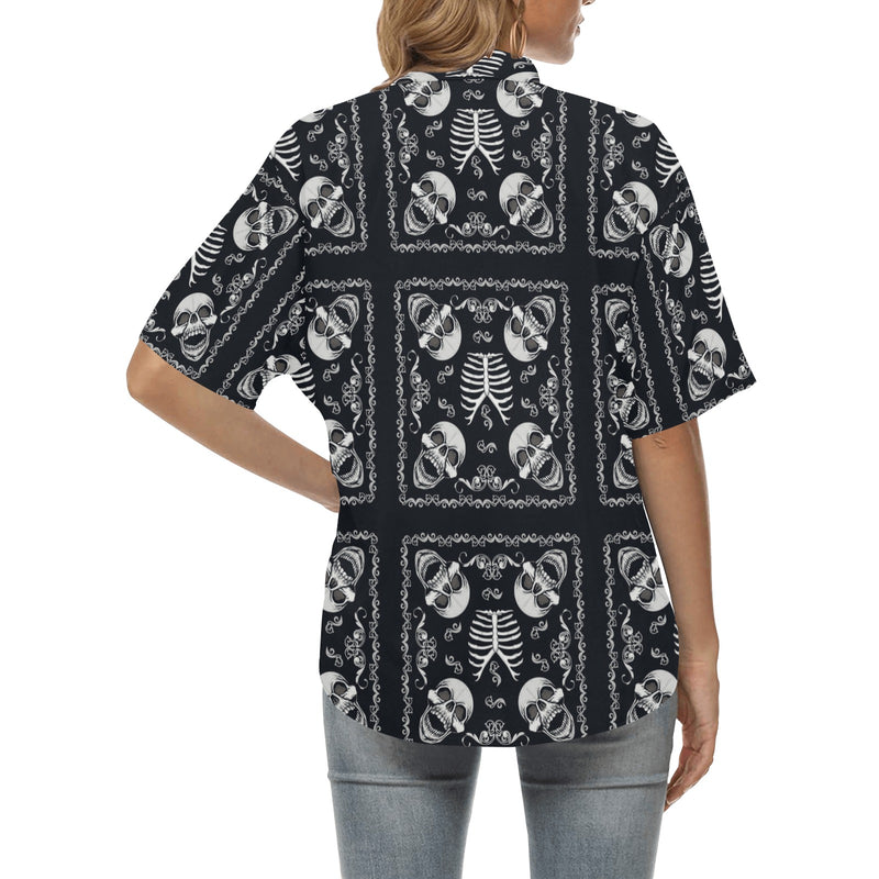 Bandana Skull Black White Print Design LKS306 Women's Hawaiian Shirt