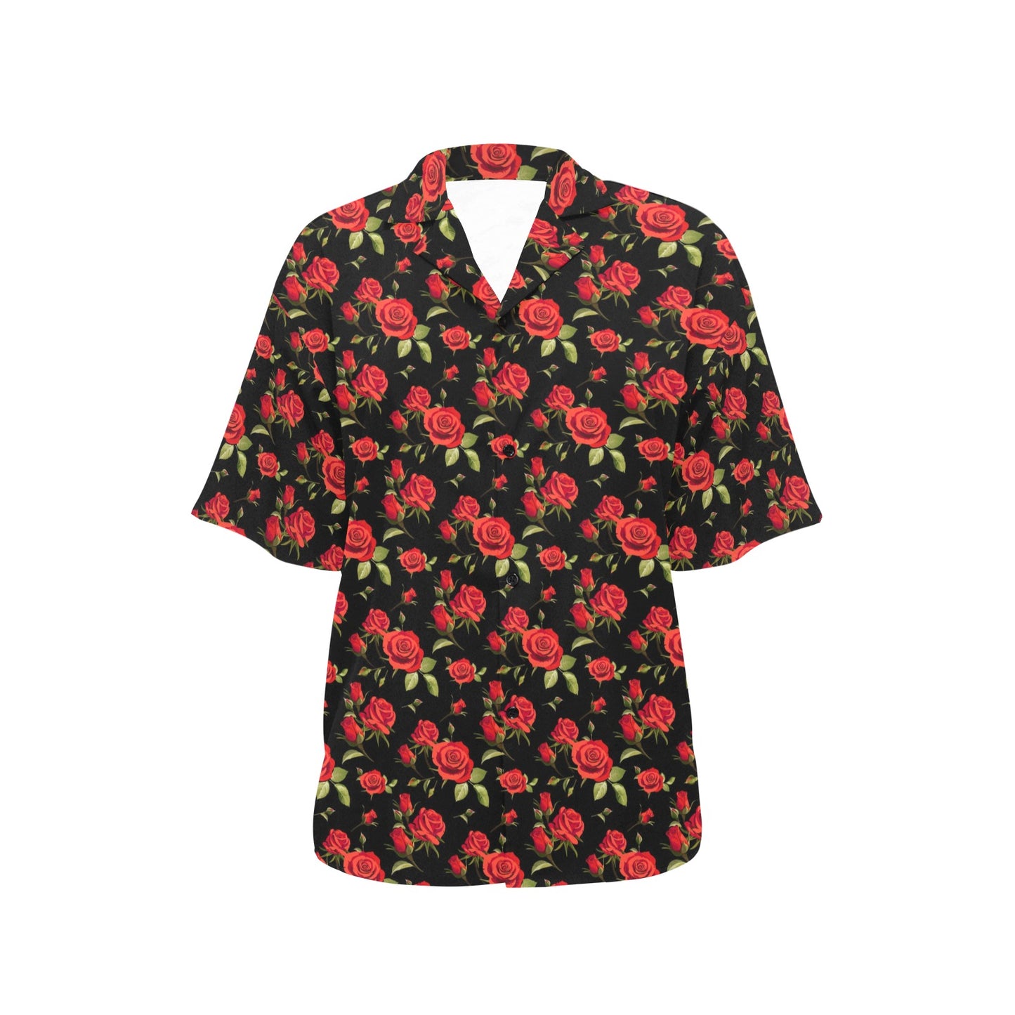 Red Rose Themed Print Women's Hawaiian Shirt