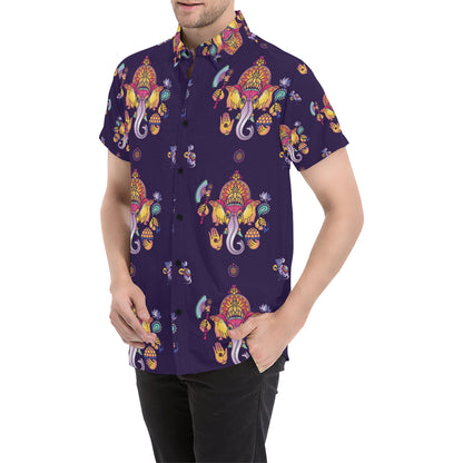 Ganesha Pattern Print Design 04 Men's Short Sleeve Button Up Shirt