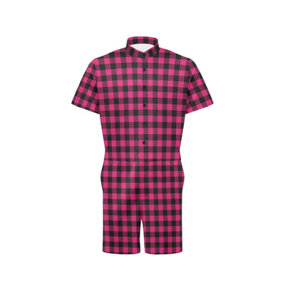 Pink Tartan Plaid Pattern Men's Romper