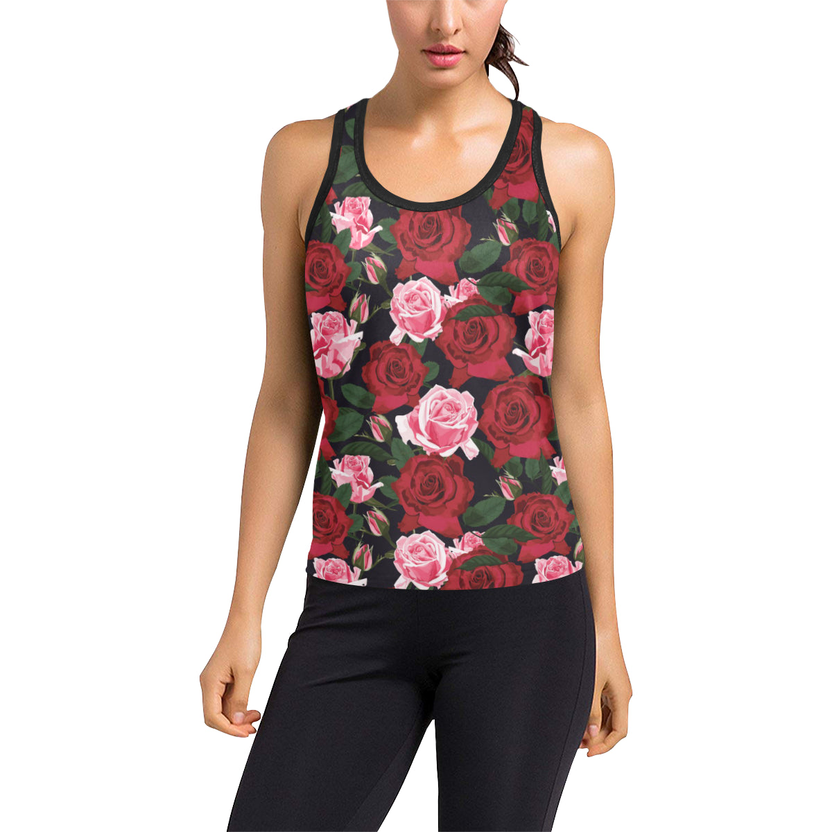 Rose Red Pink Pattern Print Design RO01 Women's Racerback Tank Top