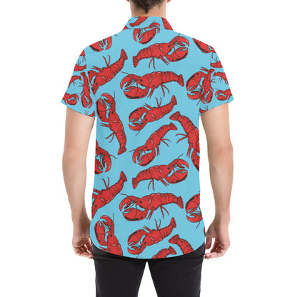 Lobster Red Pattern Print Design 03 Men's Short Sleeve Button Up Shirt