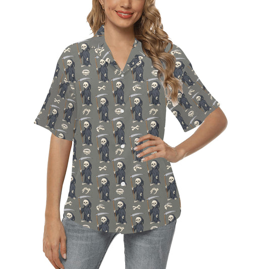 Skeleton Print Design LKS308 Women's Hawaiian Shirt