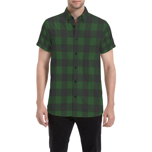 Buffalo check Green Pattern Print Design 02 Men's Short Sleeve Button Up Shirt